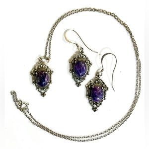 🔮🗝️Vntg Sterling Silver Amethyst Earrings & Pendant on Sterling Silver Chain